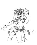 anthro armlet bottomwear bracelet breasts clothing decorative_scarab ear_piercing ear_ring female furgonomics hair headgear jewelry navel nipple_outline piercing ring_piercing solo topwear viroveteruscy disney disney's_aladdin mirage_(disney) felid mammal 2015 black_and_white hi_res monochrome