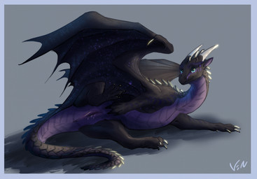 anus black_body black_scales bodily_fluids claws female feral finger_claws genital_fluids genitals green_eyes grey_background horn long_neck long_tail lying membrane_(anatomy) membranous_wings on_side presenting presenting_vulva purple_body purple_scales scales shadow simple_background smile snout solo spread_legs spreading starry_wings tail toe_claws vaginal_fluids vulva wing_claws wings vensart european_mythology mythology wings_of_fire starseer_(kalemendrax) dragon mythological_creature mythological_scalie nightwing_(wof) scalie western_dragon hi_res shaded signature