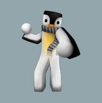 anthro beak feathers male minecraft_skin multicolored_body scarf simple_background snow snowball solo anonymous_artist microsoft minecraft mojang xbox_game_studios avian bird emperor_penguin humanoid penguin hi_res