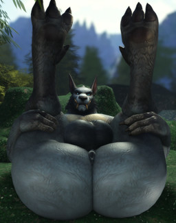 anthro anus back_tuft balls big_butt black_anus black_body black_claws black_fur black_nose butt claws facial_tuft feet forest_background fur genitals hindpaw huge_butt legs_up light looking_at_viewer looking_back lying male muscular muscular_male nature nature_background nude on_back outside paws plant rear_view smile solo standing tail teeth thick_thighs tree tuft tusks wide_hips willie_piv blizzard_entertainment roblox warcraft canid canine canis mammal werecanid werecreature worgen 2026 3d_(artwork) colored digital_media_(artwork) hi_res lighting shaded