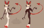 anthro balls brown_background clothed clothing conditional_dnp demon domestic_cat english_text fan_character felid feline felis genitals hazbin_hotel hi_res labbit_(artist) male mammal model_sheet nude penis simple_background smile solo standing text