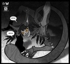 anthro arm_tuft ass_up bent_over claws duo elbow_tuft eye_contact front_view grin gynomorph hair hip_tuft inner_ear_fluff intersex leg_tuft legs_up looking_at_another lying nude on_front raised_tail short_hair smile solo_focus tail text tuft wrist_tuft anmoriiii feral_cat monster digital_drawing_(artwork) digital_media_(artwork) english_text monochrome