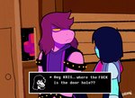 ambiguous_gender anthro armband blue_body blue_skin bracelet dialogue duo female hair humor jewelry profanity purple_body purple_hair spiked_armband spiked_bracelet spikes text itsaaudraw deltarune drake_&_josh kris_where_are_we nickelodeon undertale_(series) kris_(deltarune) susie_(deltarune) human mammal scalie english_text hi_res lol_comments meme