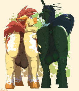 animal_genitalia anus balls big_balls duo equine_genitalia feral genitals huge_balls male male/male puffy_anus size_difference teeth thick_thighs wings sunstriderarts friendship_is_magic hasbro my_little_pony mythology sunstrider t'zzet_(testostepone) changeling equid equine horse mammal mythological_creature mythological_equine pegasus pony hi_res