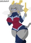 anthro big_breasts blue_eyes breasts cosplay female grey_body melee_weapon serious simple_background solo sword thick_thighs walking weapon guilo91p pseudoregalia sybil_(pseudoregalia) wonder_woman bovid caprine domestic_cat felid feline felis goat lagomorph leporid mammal rabbit hi_res lineless