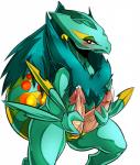 anthro blush bodily_fluids cum erection genital_fluids genitals looking_at_viewer male multi_genitalia multi_penis nude penis simple_background solo suddenhack nintendo pokemon generation_6_pokemon mega_evolution mega_sceptile pokemon_(species) reptile scalie 2016 hi_res