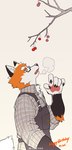 5_fingers anthro canid canine cherry claws clothed clothing countershade_face countershade_fur countershading english_text eyebrows eyewear fingers food fox fruit fur glasses hi_res inner_ear_fluff kemono male mammal milkytiger1145 orange_body orange_fur plant solo tail text tuft
