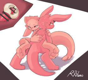 3_toes 4_fingers anthro anthro_on_anthro anthro_penetrated anthro_penetrating anthro_penetrating_anthro big_ears big_tail black_bars bodily_fluids censor_bar censored_genitalia censored_penis cervical_penetration cum cum_drip cum_in_uterus cum_in_vagina cum_inside cum_on_ground cumshot cutaway dripping drooling duo ejaculation eyebrows facial_tuft feet female female_penetrated fingers genital_fluids genitals hair internal kemono male male/female male_penetrating markings narrowed_eyes orange_eyes penetration penile penile_penetration penis penis_in_vagina pink_body pink_hair pink_tuft red_eyes red_markings red_penis saliva sex simple_background smile stand_and_carry_position standing standing_sex sweat sweatdrop tail tapering_penis tears toes tongue tongue_out tuft uterus vaginal vaginal_penetration riunamo mythology sling_(riunamo) dragon hybrid mythological_creature mythological_scalie scalie 2021 absurd_res censored hi_res signature