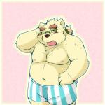 anthro belly blush boxers_(clothing) clothing eyewear fur glasses male moobs navel nipples one_eye_closed overweight overweight_anthro overweight_male solo underwear white_body white_fur wink snow_utamaru lifewonders tokyo_afterschool_summoners leib_(tas) bear mammal polar_bear ursine 1:1 2018 hi_res