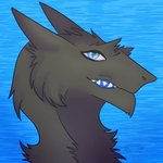 anthro black_body black_fur blue_background blue_eyes fur glistening glistening_eyes male simple_background solo teeth deanwolfwood sergal digital_drawing_(artwork) digital_media_(artwork) headshot_portrait portrait shaded simple_shading