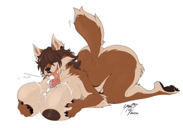 anthro areola big_breasts big_butt biped bodily_fluids breast_play breasts brown_areola brown_body brown_fur brown_hair brown_nipples butt claws cum cum_on_breasts cum_splatter cum_strand cum_string cumshot disembodied_penis duo ejaculation erection facial_piercing fellatio female finger_claws fingers freckles fur genital_fluids genitals hair hair_over_eyes hand_on_breast humanoid_genitalia humanoid_penis kneeling licking male male/female nipples nose_piercing nude open_mouth oral orgasm penile penis penis_lick piercing raised_tail sex simple_background tail tan_body tan_fur titfuck tongue tongue_out white_body wide_hips lofiflavors yogoat ambiguous_species canid canine canis mammal wolf 2022 dated digital_media_(artwork) hi_res signature