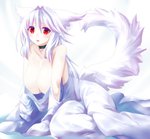 arm_support bed bed_sheet bedding big_breasts biped blush breasts collar collar_only eyelashes female fluffy fluffy_tail fur furniture glistening glistening_body glistening_eyes glistening_skin hair hanging_breasts heart_symbol huge_breasts inner_ear_fluff light_body light_skin long_hair looking_at_viewer monotone_body monotone_fur monotone_hair nude on_bed open_mouth pose pupils red_eyes sitting slit_pupils solo tail tuft under_covers white_body white_fur white_hair tenna1869 animal_humanoid canid canid_humanoid canine canine_humanoid fox_humanoid humanoid mammal mammal_humanoid absurd_res hi_res pinup