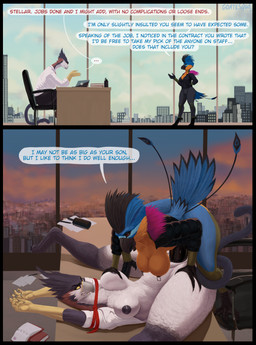 animal_genitalia animal_penis anthro balls beak big_balls black_nipples breast_grab breasts city city_background claws dialogue duo equine_genitalia equine_penis exposed_breasts feathers feet female female_penetrated from_front_position genitals hand_on_breast intersex intersex/female intersex_penetrating intersex_penetrating_female lying mating_press missionary_position nipple_piercing nipples office on_back penetration penile penile_penetration penis penis_in_vagina piercing restrained_arms sex sheath size_difference talons text toe_claws toes unprofessional_behavior vaginal vaginal_penetration goatesque mythology lori_(skully) seljhet accipitrid accipitriform aquilinae avian bird coraciiform eagle gryphon motmot mythological_avian mythological_creature ornate_hawk-eagle trinidad_motmot absurd_res comic english_text hi_res herm_(lore)