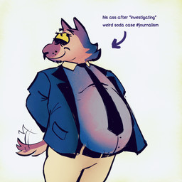 accessory anthro black_necktie blue_clothing blue_shirt blue_topwear bottomwear clothing fur implied_weight_gain male necktie office_clothing overweight overweight_male pants purple_body purple_fur shirt simple_background smile solo tail tail_motion tailwag text toony topwear weight_gain white_bottomwear white_clothing white_pants yellow_sclera vv0ltz ben_cox_(vv0ltz) canid canine canis mammal wolf 1:1 english_text hi_res line_art