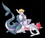 alpha_channel anal anal_penetration animal_genitalia animal_penis anthro anthro_on_anthro anthro_penetrated anthro_penetrating anthro_penetrating_anthro balls blonde_hair blue_eyes bodily_fluids canid canine canine_genitalia canine_penis canis cum duo fish genital_fluids genitals great_white_shark green_eyes hair hi_res highlights_(coloring) jason_maddox_(sniperwaffle115) knot mackerel_shark male male/male male_penetrated male_penetrating male_penetrating_male mammal marine messy penetration penis pink_highlights raised_leg red_hair sex shark smile tongue tongue_out tragicfame white_shark wolf zachary_vincent_(sniperwaffle115)