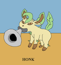 ambiguous_gender brown_eyes bulb_horn feral fur object_in_mouth onomatopoeia simple_background solo sound_effects tail text richard_roe nintendo pokemon eeveelution generation_4_pokemon leafeon mammal pokemon_(species) 2025 digital_media_(artwork) english_text low_res pixel_(artwork)