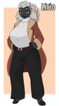 anthro big_breasts black_body black_bottomwear black_clothing black_pants bottomwear breasts brown_clothing brown_sweater brown_topwear clothing female h_dc hair lirio_(h_dc) mature_female orange_eyes pants solo sweater topwear white_hair humanoid original_character 9:16 absurd_res hi_res