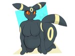 anthro belly big_breasts black_body black_fur black_nipples breasts eyelashes female fur looking_at_viewer markings nipples nude overweight overweight_anthro overweight_female red_sclera solo yellow_markings plantedpot nintendo pokemon eeveelution generation_2_pokemon mammal pokemon_(species) umbreon hi_res