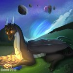 coin feral gem hoard male night planet sky solo star tail treasure shima_laqi mythology mazrogal dragon mythological_creature mythological_scalie scalie 1:1