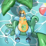 anthro ball beach_ball eyes_closed inflatable male plant pool_toy relaxed_expression shadow solo swim_ring swim_ring_with_face swimming_pool tree anonymous_artist rex_(zoran) animate_inanimate dinosaur living_inflatable prehistoric_species reptile scalie 1:1 hi_res