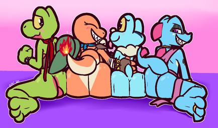 3_toes anthro backsack bald balls big_butt black_eyes black_sclera blue_body blue_fur blue_kerchief blue_scales bracelet butt digit_ring feet female femboy fur genitals green_body green_scales grin group hand_on_back heart_eyes heart_symbol jewelry kerchief kneeling looking_at_another looking_at_viewer looking_back male orange_body orange_scales pink_balls pink_body pink_sash pink_scales purple_eyes rear_view ring scales sharp_teeth short_tail sitting smile tail take_your_pick tan_body tan_scales teeth toe_ring toes tongue tongue_out yellow_eyes yellow_sclera ultilix nintendo pokemon aoi_(obscoore) azure_(obscoore) eirika_(obscoore) viridian_(obscoore) amphibian charmander froakie generation_1_pokemon generation_2_pokemon generation_3_pokemon generation_6_pokemon pokemon_(species) scalie totodile treecko 2025
