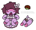 aged_down ambiguous_gender anthro blush bodily_fluids clothing crying dress duo female freckles hair hair_over_eye loli male panties red_eyes ribbons tail tears teeth underwear yellow_teeth young anonymous_artist deltarune undertale_(series) kris_(deltarune) susie_(deltarune) human mammal reptile scalie