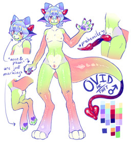 4_ears 4_toes 5_fingers animal_genitalia anthro candy dessert fake_nose fake_paws feet femboy fingers flat_chested food genitals glistening glistening_body horn interspecies male multi_ear ovid_(theartofeggs) penis prehensile_tail sheath solo tail toes theartofeggs food_creature living_candy hi_res model_sheet pastel_theme