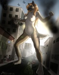 anthro breasts city cityscape destruction female genitals macro nipples nude outdoor_nudity outside pussy rampage solo tail netherwulf hera_(hera) canid canine canis domestic_dog german_shepherd herding_dog mammal pastoral_dog