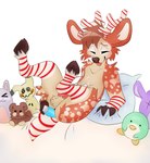 anthro balls bed bodily_fluids cum deer dildo dildo_insertion ejaculation furniture generation_7_pokemon genital_fluids genitals hi_res intense_orgasm jackie_the_reindeer male mammal masturbation mimikyu new_world_deer nintendo plushie pokemon pokemon_(species) reindeer sex_toy sex_toy_insertion skinny solo toad_artist