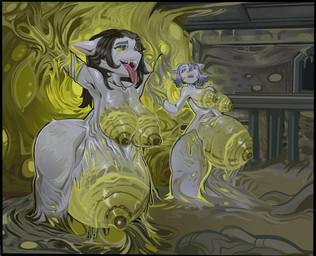 anthro belly big_belly bodily_fluids body_horror corruption female flesh_tunnel flesh_wall hive hyper hyper_pregnancy impregnation infestation looking_pleasured parasite pregnant stuck transformation unusual_breasts unusual_eyes unusual_pregnancy faylonsito domestic_cat felid feline felis flatworm green-banded_broodsac mammal trematode worm absurd_res hi_res daughter_(lore) mother_(lore) mother_and_child_(lore) mother_and_daughter_(lore) parent_(lore) parent_and_child_(lore) parent_and_daughter_(lore)