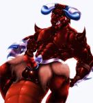 3_fingers abs accessory armor balls balls_on_tail biceps big_balls big_muscles big_pecs big_penis big_tail blue_eyes cock_ring erection fangs fingers genitals horn humanoid_genitalia humanoid_penis jewelry male muscular muscular_humanoid muscular_male nipples pecs penis penis_accessory penis_jewelry red_body simple_background sitting solo spikes tail teeth underbite bulph chaotic chaor demon humanoid underworlder_(species) 2017 absurd_res hi_res