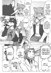 abs anthro biceps big_muscles black_and_white canid canine canis clothing comic cotton_(artist) dialogue domestic_dog english_text felid fur greyscale group lion male mammal monochrome muscular muscular_male natsume_(tooboe_bookmark) nitobe pantherine text tooboe_bookmark