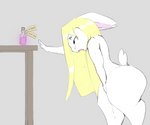 after_transformation anthro blonde_hair bodily_fluids bottle container dripping female fur gasp genital_fluids hair human_to_anthro in_heat nude solo species_transformation thick_thighs transformation vaginal_fluid_drip vaginal_fluids white_body white_fur 4chan_anon anonymous_artist alice_in_wonderland alice_(alice_in_wonderland) coupon_alice lagomorph leporid mammal rabbit 6:5 absurd_res hi_res