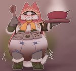 anthro clothed clothing diaper elderly elderly_female eyewear feces female fur pooping simple_background soiled_diaper soiling soiling_diaper solo unclean_diaper used_diaper wearing_diaper lunarcey capcom monster_hunter grammeowster_chef domestic_cat felid feline felis mammal digital_media_(artwork) hi_res