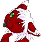 anthro black_nose female fur green_eyes hair one_eye_closed red_body red_fur simple_background solo tongue white_background white_body white_fur white_hair wink conditional_dnp fricken_stoat yunamie domestic_cat felid feline felis mammal