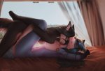 anthro anthro_on_anthro blep blue_body blue_fur breasts duo female female/female fur nude smile tongue tongue_out alenkavoxis melanie_black thirrin_(grishmark) canid canine fox mammal 2021 digital_media_(artwork)