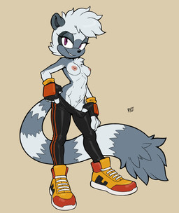 anthro bottomwear bottomwear_down breasts clothed clothing clothing_pull female footwear genitals hair looking_at_viewer markings nipples pants pants_down partially_clothed purple_eyes ring_(marking) ringed_tail shoes smile solo striped_markings striped_tail stripes tail tail_markings topless vulva rett idw_publishing sega sonic_the_hedgehog_(comics) sonic_the_hedgehog_(idw) sonic_the_hedgehog_(series) tangle_the_lemur lemur mammal primate ring-tailed_lemur strepsirrhine 2025 hi_res signature