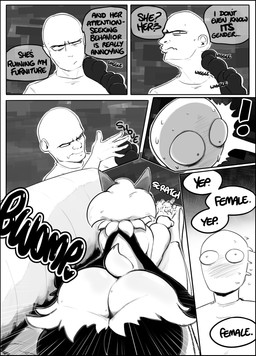 abstract_background annoyed anthro blush butt bwomp duo exclamation_point female female_anthro furniture lying male male_human on_front on_sofa sitting sofa sound_effects text thought_bubble shoutingisfun nintendo pokemon generation_9_pokemon human mammal meowscarada pokemon_(species) 2025 black_and_white comic english_text hi_res monochrome