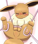 2024 3_fingers absurd_res ambiguous_gender blush bodily_fluids brown_body brown_fur curling_toes drooling eevee embarrassed feet feral fingers forced fur generation_1_pokemon half-closed_eyes hi_res japanese_description looking_at_viewer narrowed_eyes nintendo pawpads pokemon pokemon_(species) restrained_arms restrained_legs saliva solo spread_legs spreading sweat tawa_1908