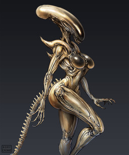 anthro breasts butt claws exoskeleton female sharp_teeth solo spikes spikes_(anatomy) tail teeth text kory_cromie alien_(franchise) alien xenomorph 5:6 artist_name hi_res