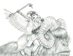 ambiguous_gender anthro anthrofied breasts cleavage clothed clothing duo eyewear eyewear_on_head feathered_wings feathers female feral fur gaderffii_stick goggles goggles_on_head hair holding_melee_weapon holding_object holding_weapon melee_weapon open_mouth riding robe spread_wings tail weapon wings baron_engel friendship_is_magic hasbro my_little_pony mythology star_wars fluttershy_(mlp) bantha_(species) equid equine mammal mythological_creature mythological_equine pegasus 2025 english_description greyscale monochrome story story_in_description