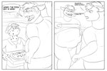 abdominal_bulge anthro belly big_belly bloated delivery_(commerce) food food_delivery male male_pred male_prey oral_vore pizza pizza_delivery swallowing text vore felloweirdo bunny_the_goat bovid bovine canid canine canis caprine cattle dalmatian domestic_dog goat lagomorph leporid mammal rabbit 3:2 comic english_text hi_res monochrome