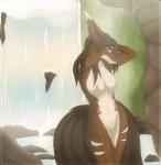 anthro areola biped breasts casual_nudity female genitals hands_behind_back looking_at_viewer navel nipples nude outside pose pussy smile solo standing water waterfall wide_hips sierraex sierra_(sierraex) canid canine fox mammal hi_res