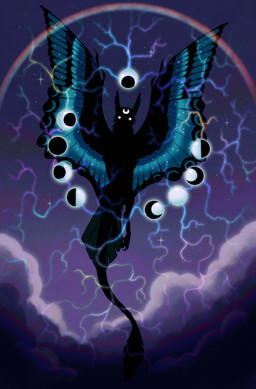 ambiguous_feral ambiguous_gender black_body black_feathers detailed_background electricity feathers feral flying glowing glowing_eyes insect_wings lepidopteran_wings looking_at_viewer moon outside purple_cloud purple_clouds purple_sky rainbow sky solo spread_wings wings jejejunum european_mythology greek_mythology mythology whisper_(jejejunum) avian dragon harpy mythological_avian mythological_creature mythological_scalie nethermare scalie 2026 hi_res female_(lore)