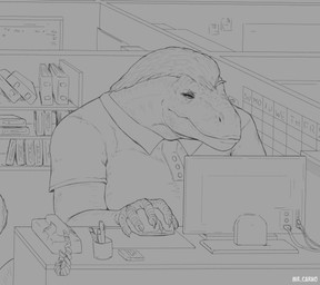 anthro book button_(fastener) calendar computer computer_mouse electronics feathers female lips pens phone solo mr.carno it-rex cleopatra_(casimyrcsko) dinosaur prehistoric_species reptile saurischian scalie theropod tyrannosaurid tyrannosauroid tyrannosaurus tyrannosaurus_rex absurd_res hi_res monochrome