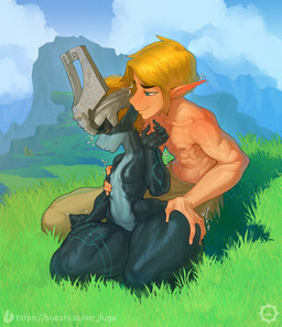 armor big_butt black_body blonde_hair bodily_fluids breasts butt butt_grab clothing duo female fused_shadow grass hair hand_on_butt headgear headwear helmet huge_thighs humanoid_on_humanoid humanoid_pointy_ears male male/female muscular muscular_humanoid muscular_male muscular_thighs nude nude_female on_grass on_ground orange_hair outside plant pointy_ears serratus shirtless_male shortstack small_breasts sweat sweaty_breasts sweaty_legs sweaty_thighs thick_thighs wide_hips mrfuga nintendo the_legend_of_zelda twilight_princess link midna humanoid hylian imp twili absurd_res hi_res