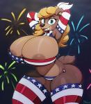 american_flag american_flag_bikini anthro areola areola_slip armwear big_breasts bikini blonde_hair blue_eyes breasts brown_areola butt clothed clothing eyelashes female fireworks flag flag_bikini flag_clothing flag_print flag_swimwear fur green_eyes hair hands_behind_head holidays huge_breasts legwear long_hair looking_at_viewer night nipples outside pattern_clothing pattern_legwear print_bikini print_clothing print_swimwear sky smile solo standing stockings striped_clothing striped_legwear stripes swimwear thick_thighs thigh_highs two-piece_swimsuit united_states_of_america wide_hips miso_souperstar 4th_of_july bear mammal 2018 absurd_res digital_drawing_(artwork) digital_media_(artwork) hi_res