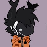 anthro black_body black_fur black_hair clothing fur hair jacket machine male orange_clothing orange_jacket orange_topwear simple_background topwear sh-4rk moose_(sh-4rk) canid canine fish mammal marine protogen shark