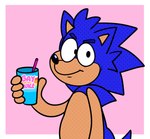 5_fingers anthro beverage black_eyes black_nose blue_body blue_eyebrows blue_fur blue_tail border closed_smile container cup drinking_straw eyebrows fingers fur furrowed_brow holding_beverage holding_container holding_cup holding_object looking_at_viewer male mouth_closed multicolored_body nude_anthro nude_male pink_background simple_background smile smiling_at_viewer solo tail tan_body tan_inner_ear tan_skin text text_on_cup two_tone_body white_border beastofeuthanasia sega sonic_the_hedgehog_(series) sonic_the_hedgehog eulipotyphlan hedgehog mammal 2023 digital_drawing_(artwork) digital_media_(artwork) english_text flat_colors half-length_portrait portrait