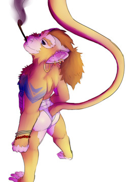 anthro barefoot biped bracelet butt chest_wraps ear_piercing feet high-angle_view jewelry looking_at_viewer looking_up male multiple_piercings nude piercing pipe pose prehensile_feet raised_tail rear_view smoke smoking smoking_pipe solo standing tail toes wraps furfit haplorhine mammal monkey primate absurd_res hi_res multiple_images pinup sketch_page